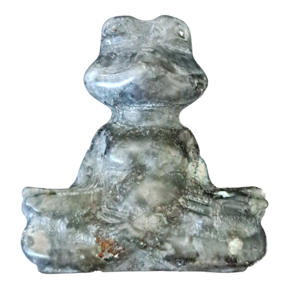 Meditation Frog Carved With Flat Bottom Larvikite Approx 1.25" NWOT
